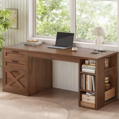 SEDETA 55.1" Farmhouse Executive Office Desk with 3 Drawers for Home Office - color: Brown, size: Executive Office Desk (55")