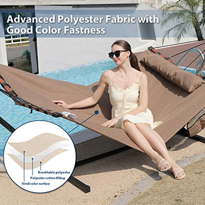 TegerDeger 12FT 2 Person Hammock with V Shaped Spreader Bar -Brown - color: Brown
