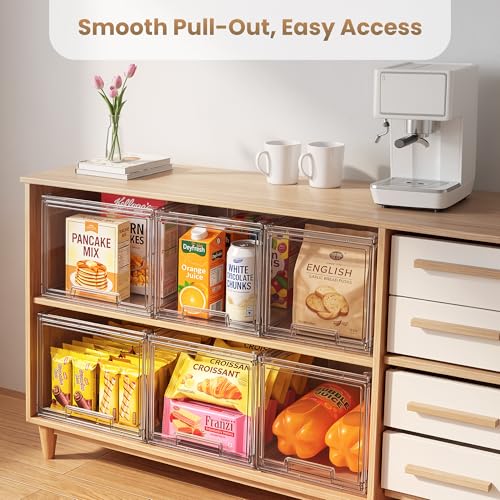 Large Clear Stackable Storage Drawers, 1 Pack Acrylic Organizer Bins for Closet, Bathroom, Kitchen, Pantry, Under Sink, Office, Laundry, Vanity, and Toy Organization, Durable Plastic, Smooth Pull-Out