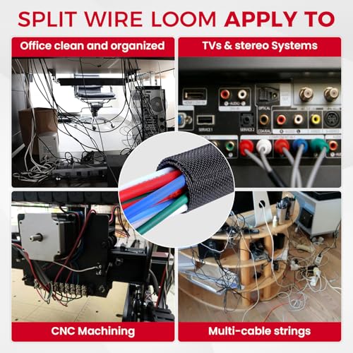 Automotive Mesh Woven Wire Sheathing Split Wire Loom 1/4"-65ft | Black Self-Wrap Braided Cable Sleeves Wire Loom Tubing Cord Organize for Wires/Audio Video Cable/Multi-Cable Strings - style: 1/4" - 65 Feet