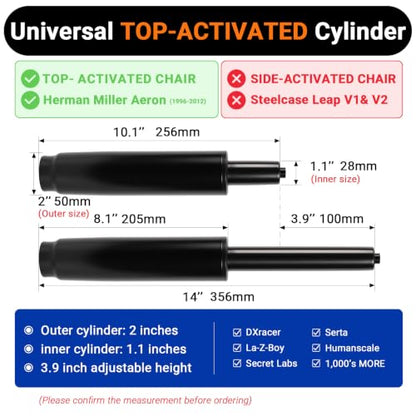10-14 Inches Office Chair Cylinder Replacement, TOP-Activated - color: Matte Black, size: 3.9‘’ Height Range