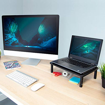 Mount-It! Height Adjustable Single Monitor Riser | Metal Mesh Computer Screen Platform | Desktop Riser for Laptop, Monitor, and Printer | 44lbs Capacity (Black) - size: Set of 1