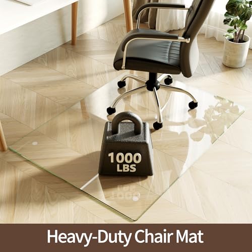 Koonmi Tempered Glass Chair Mat 40"x48" - Premium Office Chair Mat for Hardwood Floors & Low-Pile Carpet with 4 Non-Slip Pads - Thick Scratch-Resistant Surface - size: 40*48
