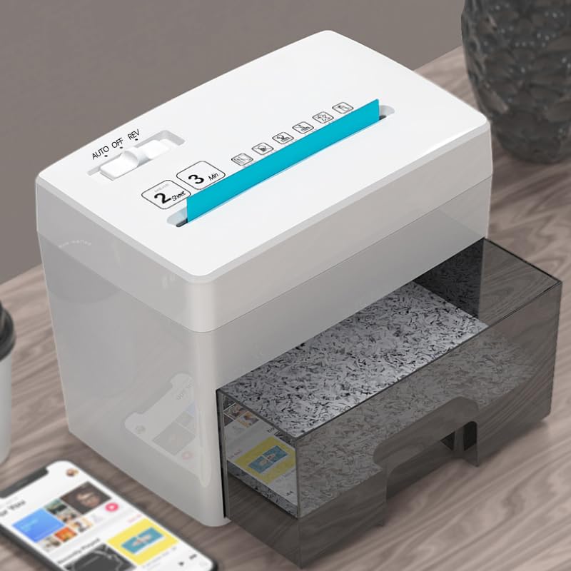 Micro Cut Paper Shredder for Home Office - Mini Electric Desktop Shredder with Cross-Cut, Confidential Document Security for Private/Individual Offices, White & Space-Saving