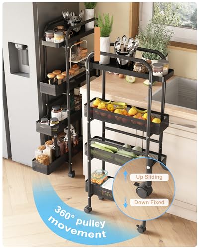 UMDONX 4-Tier Narrow Mobile Storage Cart with Pull-Out Baskets - color: Black, size: 4 Tier
