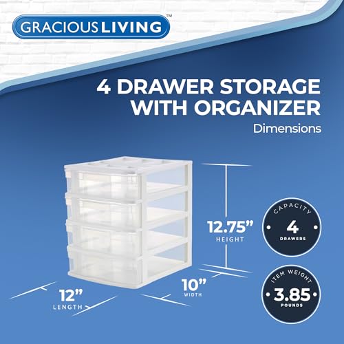 Gracious Living 4-Tier Drawer Organizer, Plastic Desktop Drawers, White