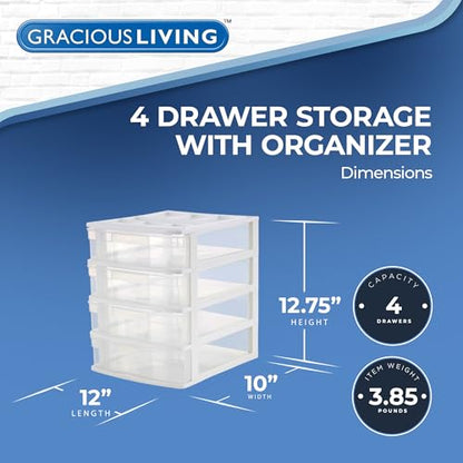 Gracious Living 4-Tier Drawer Organizer, Plastic Desktop Drawers, White