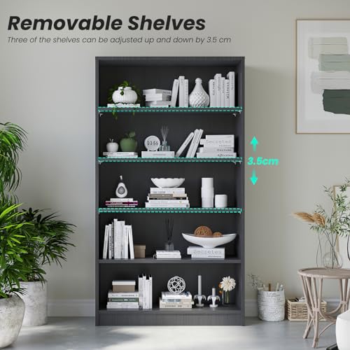 Farini 60 Inch Tall Bookcase,5 Shelf Bookshelves,Adjustable Bookshelf for Home Office,Grey - color: Grey, size: 5 shelf