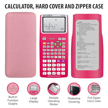 Scientific Calculator with Graphing, Includes Carrying Case, for College and High School Students, Calculus, Algebra, Geometry, Trigonometry, Statistics, Physics, Chemistry, Pink - color: Pink