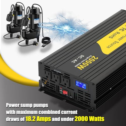 Miumoon 2000W Primary Sump Pump Backup System, Basment Protection Backup Inverter, Black, LCD Display, Auto Switches for Continuous Sump Pump Operation, Basement Emergency and Power Outage Backup - style: 2000W