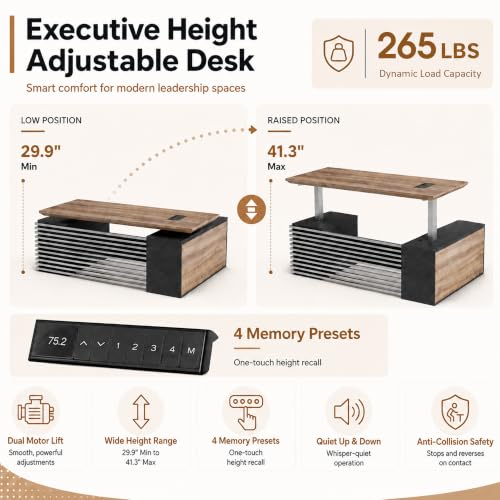 SAINTCY L Shaped Executive Standing Desk with Drawers, 78.74In Large Adjustable Heigh Office Desk with Power Outlet Hub,2.56" Thick Floating Desktop,for Home Office, Studio - color: Right, size: 62.99"D x 78.74"W x 29.5"H