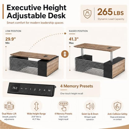 SAINTCY L Shaped Executive Standing Desk with Drawers, 78.74In Large Adjustable Heigh Office Desk with Power Outlet Hub,2.56" Thick Floating Desktop,for Home Office, Studio - color: Right, size: 62.99"D x 78.74"W x 29.5"H