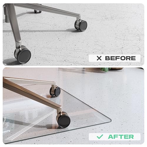 Tempered Glass Chair Mat, 60" x 48" Heavy Duty Chair Mat Round Corner with Polished Edge, Clear Office Chair Mat for Office Home Hard Floor Carpeted, Transparent, Glides Smoothly, Easy Clean - size: 60" x 48"