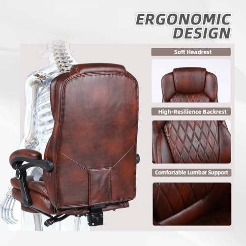 Executive Office Chair, Ergonomic Big and Tall PU Leather Desk Chair with Retractable Footrest, High Back Comfy Heavy Duty Computer Chair Adjustable Height