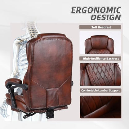 Executive Office Chair, Ergonomic Big and Tall PU Leather Desk Chair with Retractable Footrest, High Back Comfy Heavy Duty Computer Chair Adjustable Height