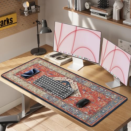 iLeadon Persian Rug Mouse Pad, Large Desk Mat for Keyboard and Mouse | Computer Desk Cover Mat with Smooth Lycra Surface, Mousepad with Non-Slip Base, Keyboard Mats for Women Office, Home - color: Terracotta Red