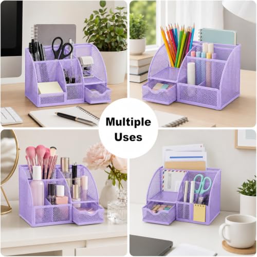 Exerz Metal Mesh Desk Organizer 7 Compartments with Drawer Light Purple - color: Light Purple