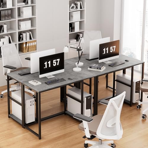 SINPAID Computer Desk 40 inches with 2-Tier Shelves Sturdy Grey Desks with Large Storage Space Modern Gaming Desk Study Writing Laptop Table, Gray - color: Grey, size: 40 IN
