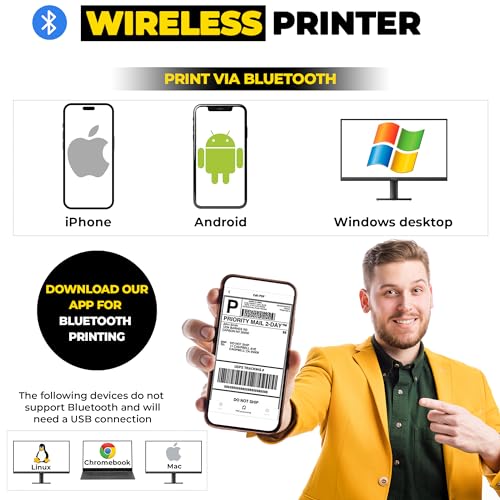 Label Printer, Bluetooth Thermal Printer, 4x6 Shipping Label Printer, Thermal Label Printer Desktop or Phone, Compatible with iPhone, Android, Windows, Mac, Chromebook, Amazon, Ebay, UPS.USPS (Black)