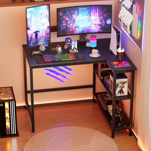 L Shaped Computer Desk, 39 Inch Corner Desk with Reversible Storage Shelves, Home Office Desk with Metal Frame, Modern Simple Style for Home Office, Living Room, Bedroom, Black - size: 39 inch