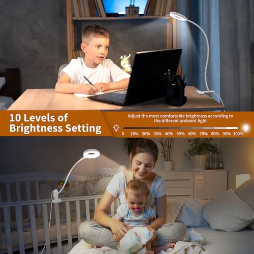 iZELL Reading Light, USB Clamp Lamp for Child Reading Book in Bed at Night, LED Small Desk Lamp with Silicone Adjustable Arm Clip on Beside Table for Studying Working Drafting Sewing - 15.8‘’ White - size: 15.8'' White
