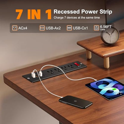 4 Outlets Recessed Power Strip with USB C 20W, Fast Charge Desktop Power Outlet Flush Mount Desk Extender 6.56 ft Extension Cord Plug in Furniture Conference Hotel - color: Black