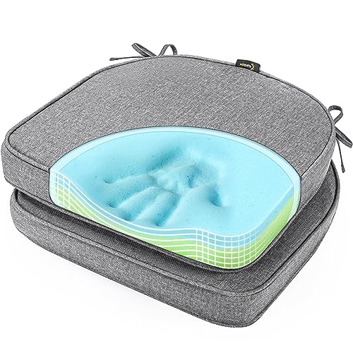 SUNROX Gel Memory Foam Chair Cushions, FadeShield Water-, Stain-Resistant Durable Reversible Seat Cushion Pads with Ties for Indoor/Outdoor Kitchen Dining Office 17"x16" Set of 2, Heather Charcoal - color: Heather Charcoal, size: 17x16 Inch (Pack of 2)