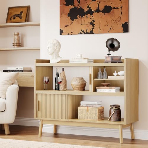 ONBRILL 44" Sideboard Buffet Cabinet with Outlet & Sliding Door, Oak - color: Oak, size: 44"