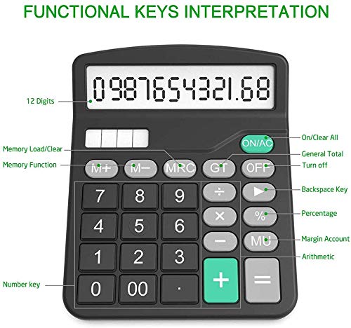 YOUHO 5-Piece Solar & Battery Powered Standard Function Electronic Calculator with Large LCD Display - Black (KK-837B, 5 x 1.5v Battery) - color: 5PACK black