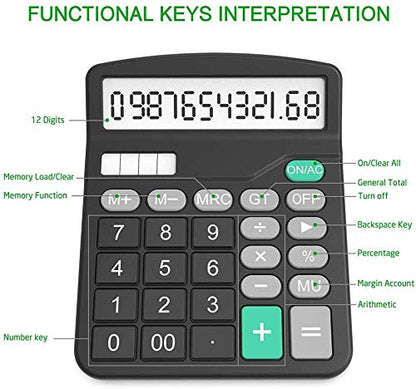 YOUHO 5-Piece Solar & Battery Powered Standard Function Electronic Calculator with Large LCD Display - Black (KK-837B, 5 x 1.5v Battery) - color: 5PACK black