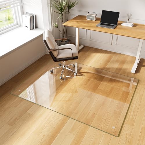 Glass Chair Mat 50" x 65" Tempered Glass Office Chair Mat - color: Transparent, size: 65" x 50"