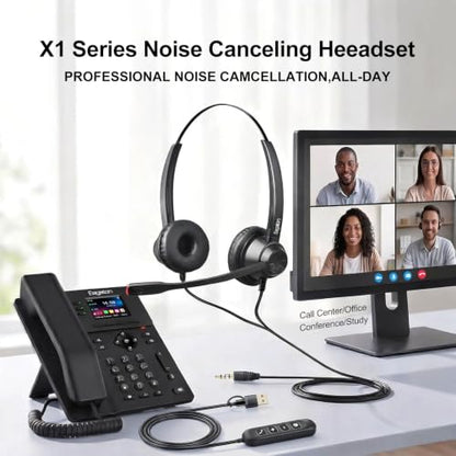 X1D Dual Ear Office Headset with USB-C/A & 3.5mm - Noise Cancelling Mic, Binaural Focus - Wired Headset for PC Laptop, Zoom & Teams, All-Day Comfort