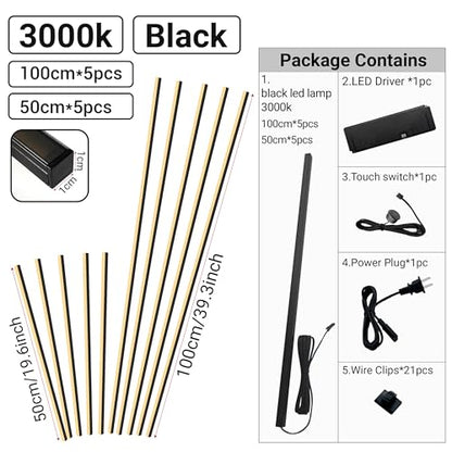 HAMRVL Black Wall Panel Lights - 10pcs 3000K Warm White Slat Wall Lights with Touch Control, Dimmable Self-Adhesive LED Recessed Lighting for Wood Slat Wall Panel, Media Wall, Bedroom, Living Room - size: 19.7in＋39.4in/10 Pack