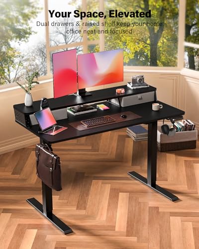 FiCiHi 48x24 Inch Electric Standing Desk, 2 Drawers, Adjustable Height Desk - color: Classical Black, size: 48"x24" (Standard)