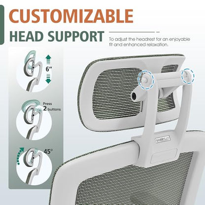 GABRYLLY Ergonomic Office Chair, High Back Home Desk Chair with Headrest, Flip-Up Arms, 90-120° Tilt Lock and Wide Cushion, 300LBS Mesh Chairs for Man Woman, White Task Chair(Olive Green,GY01WOG) - color: White Frame Olive Green Mesh