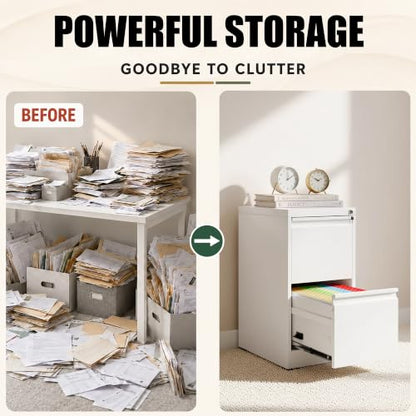 2 Drawer File Cabinet for Home Office, Vertical Filing Cabinet - color: White, size: 28.8"H - 2 Drawer