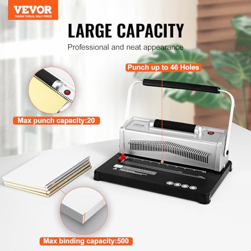 VEVOR Coil Spiral Binding Machine, Manual Book Maker with Electric Binding, 46-Holes Binding 500 Sheets Punch Binder, with 100pcs 5/16'' Coil Binding Spines, for Letter Size, A4, A5 - style: Electric Binding