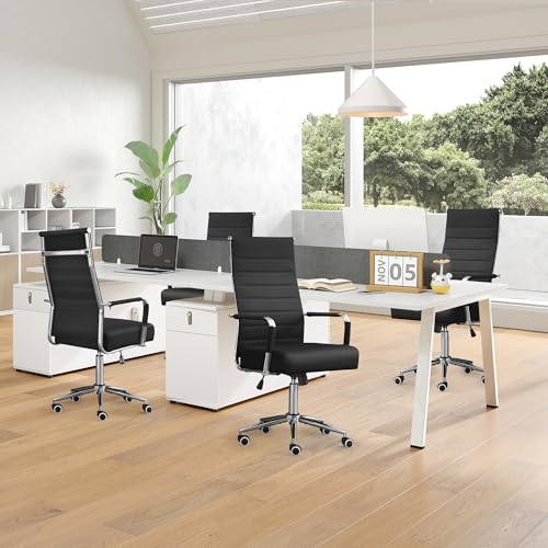 JOMEED Office Desk Chair,Conference Room Chair,High Back PU Leather Swivel | Modern Executive Ribbed Design, Ergonomic, Height Adjustable, Wheels and Arms, for Home Office(Black-Silver Frame) - color: Black-sliver Frame