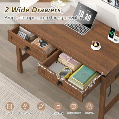 39 Inch Farmhouse Small Computer Desk with Drawers for Bedroom, Home Office - color: Brown