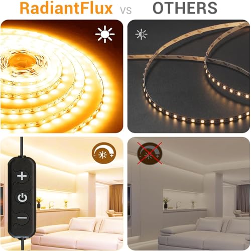 RadiantFlux Warm White Led Strip Lights for Bedroom, 16.4ft 300Leds, Dimmable,Flexible, Super Bright LED Tape Lights for Living Room, Kitchen, Vanity Mirro （Indoor Use） - color: Dimmable Warm White, size: 16.4FT