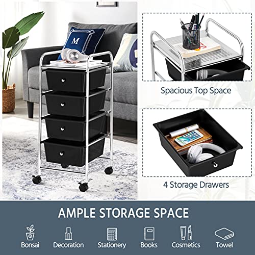 Yaheetech 4-Drawer Rolling Storage Cart with Wheels, Slim Organizer, Black - color: Black, style: 4 Drawers