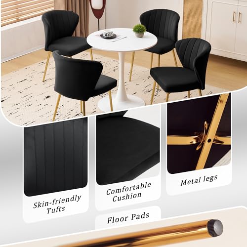 Velvet Dining Chairs Set of 2, Modern Upholstered Vanity Chairs with Golden Metal Legs for Dining Room Kitchen Vanity Patio (Black) - color: Black