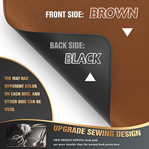 K KNODEL Small Sewing Leather Desk Mat, Desk Pad (Brown, 23.6" x 13.8") - color: Brown/Black, size: 23.6" x 13.8"