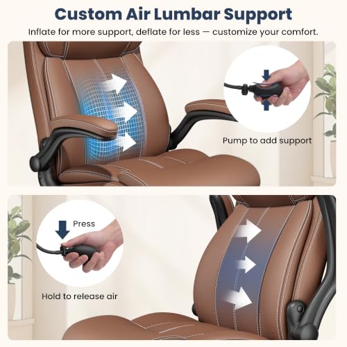 Ergonomic Office Chair, High Back Leather Executive Desk Chair - color: Brown