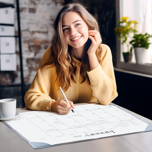 Simplified Desk Calendar 2026 with Desktop Mat, Cabbrix Large Desk Pad Calendar 21" x 16-1/2" Including July 2026 to December 2027 Desk Blotter Calendar for Home School and Office (Blue) - color: Blue