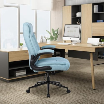 ralex-chair Big and Tall Office Chair -500 lb Office Chair for Big Man, Fabric High Back Office Desk Chair with 120° Tilt Rock,Computer Desk Chair with flip up arm - Light Blue - color: Light Blue, size: set of 1