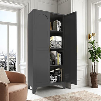 61'' Tall Metal Garage Storage Cabinet with Doors (Black) | Cabinets Adjustable Shelves,Heavy Duty Steel Pantry File Cabinet for Home Office, Kitchen ,School, Utility - color: 61''black