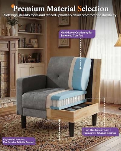 TYBOATLE Dark Grey Accent Chair, Tufted Reading Armchair for Living Room - color: Dark Grey, size: 30.9inch-1