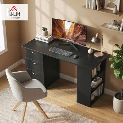 HOMCOM Computer Desk with Drawers, 47" Home Office Desk with Storage, Black - color: Black