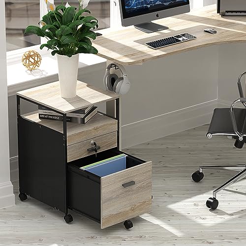 SHW Box File Rolling Mobile Cabinet with Lockable Drawer, Maple - color: Maple